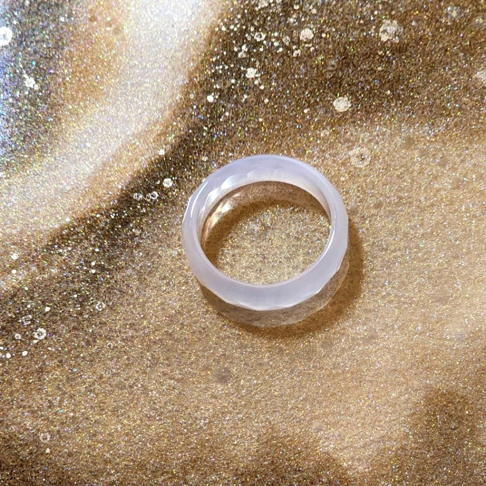 Faceted Pale Blue Chalcedony Agate Band Ring | Size 6.5